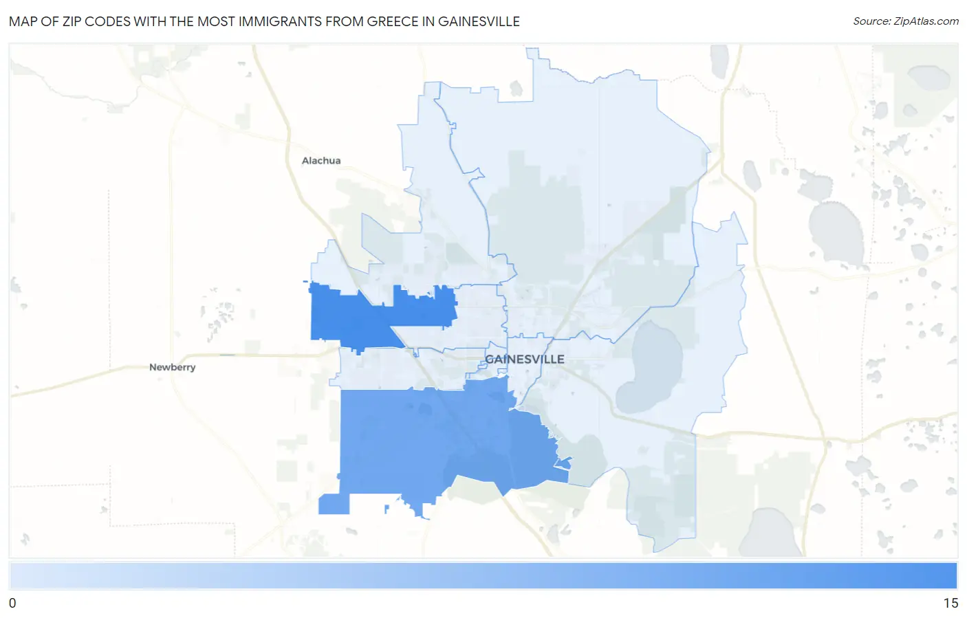 Zip Codes with the Most Immigrants from Greece in Gainesville Map