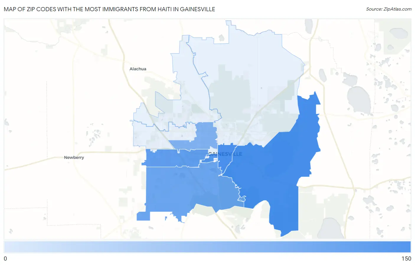 Zip Codes with the Most Immigrants from Haiti in Gainesville Map