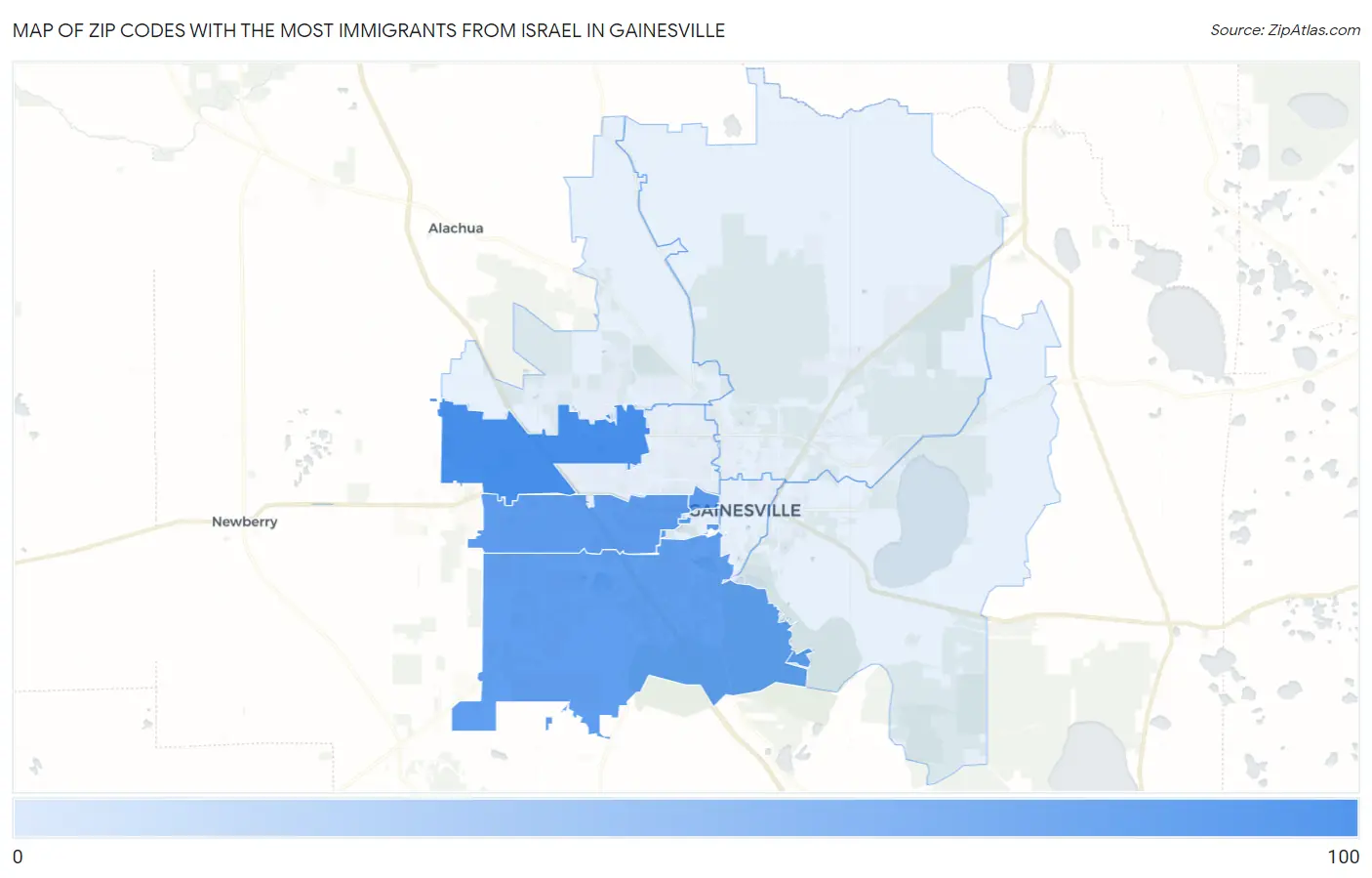 Zip Codes with the Most Immigrants from Israel in Gainesville Map