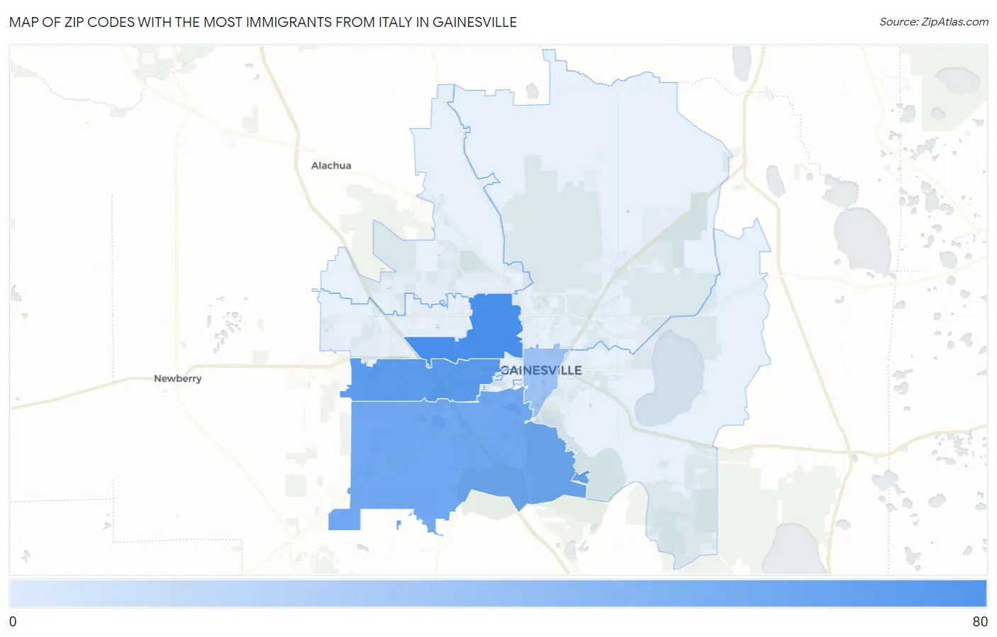Zip Codes with the Most Immigrants from Italy in Gainesville Map
