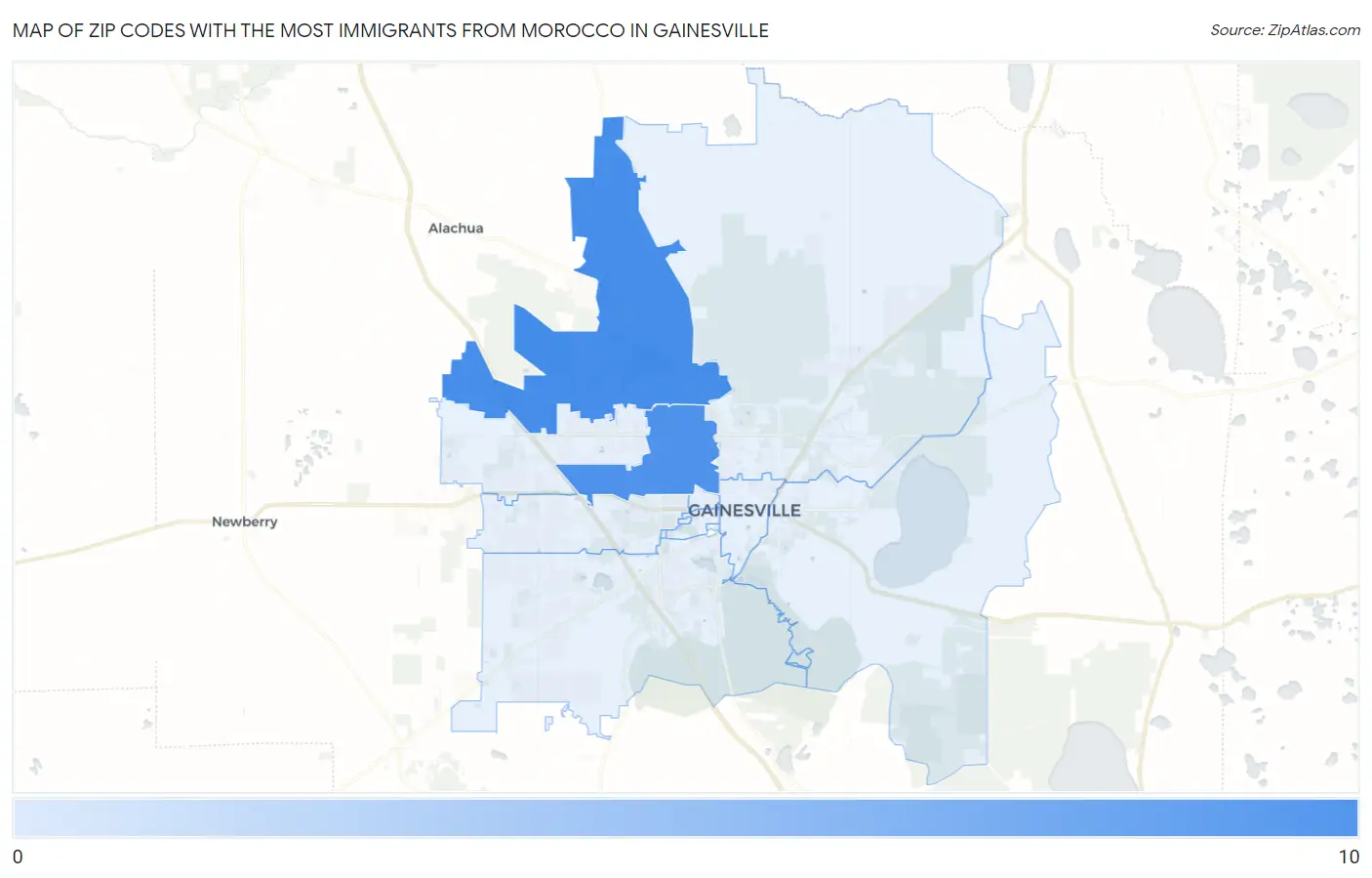 Zip Codes with the Most Immigrants from Morocco in Gainesville Map