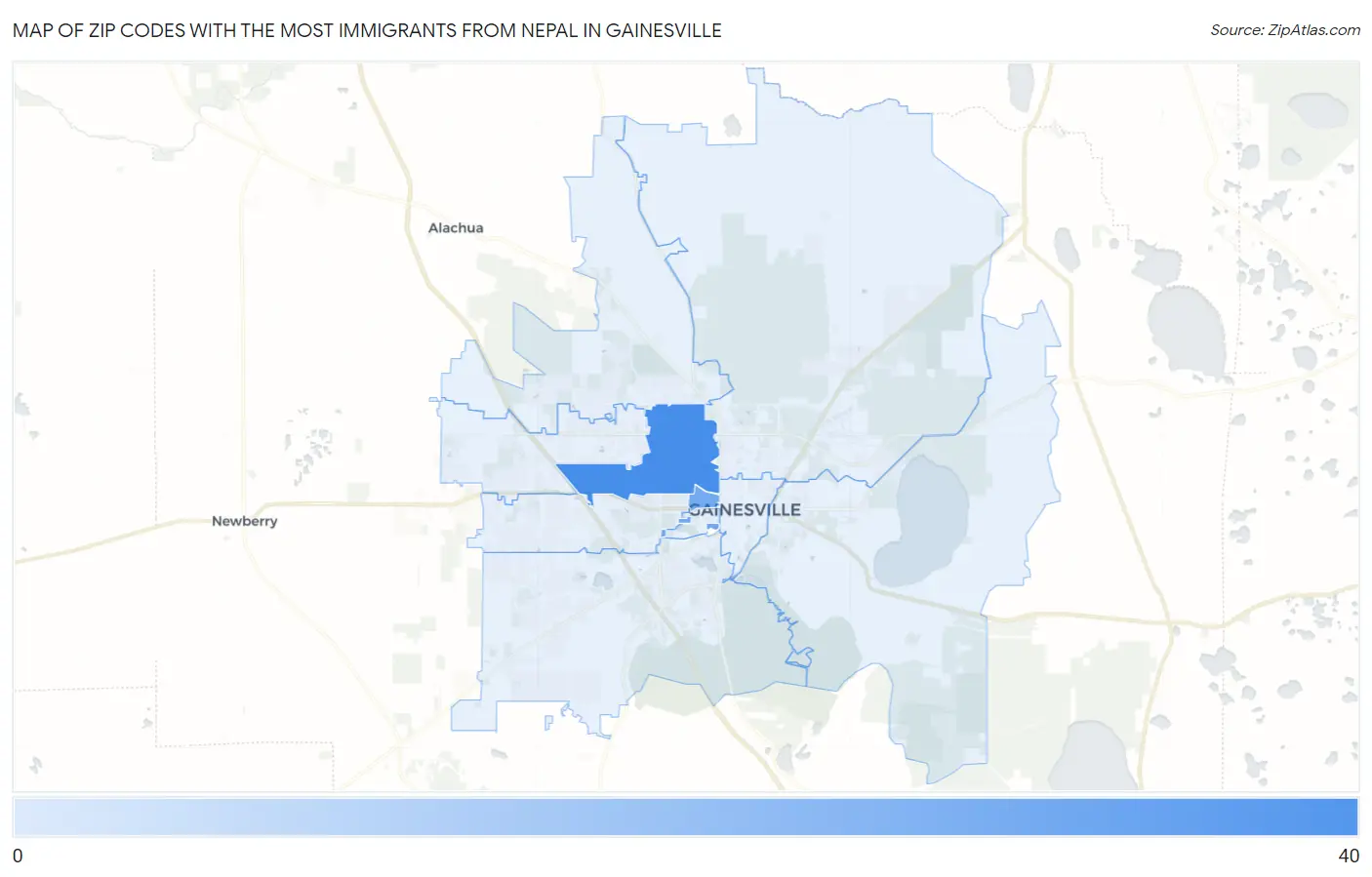 Zip Codes with the Most Immigrants from Nepal in Gainesville Map