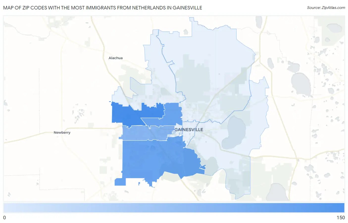 Zip Codes with the Most Immigrants from Netherlands in Gainesville Map