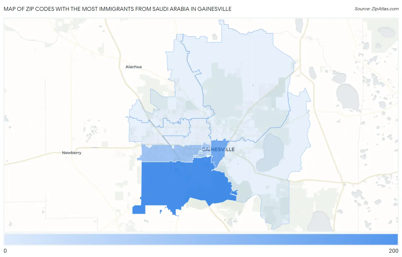 Zip Codes with the Most Immigrants from Saudi Arabia in Gainesville Map