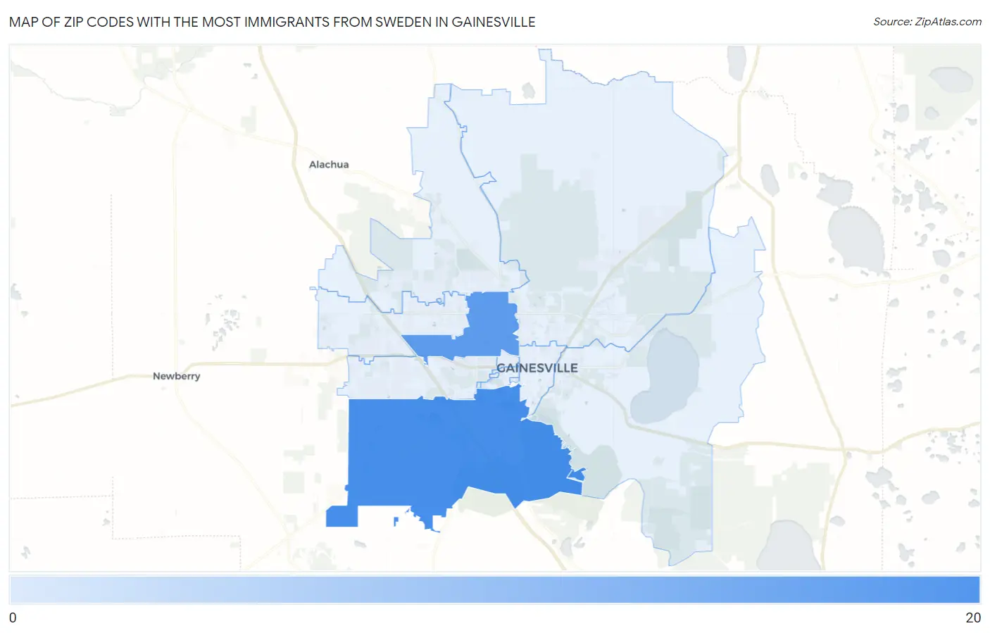Zip Codes with the Most Immigrants from Sweden in Gainesville Map