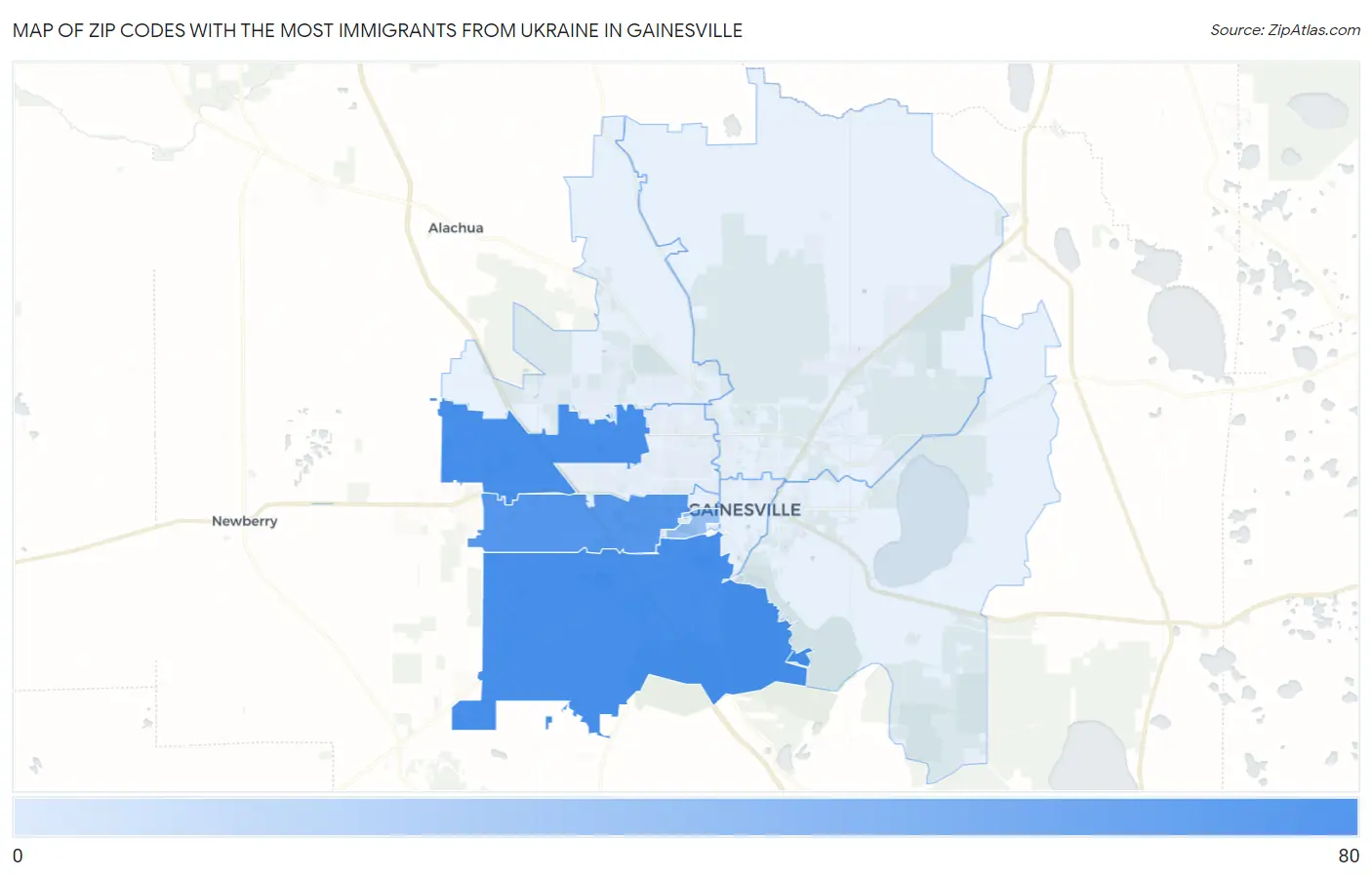 Zip Codes with the Most Immigrants from Ukraine in Gainesville Map