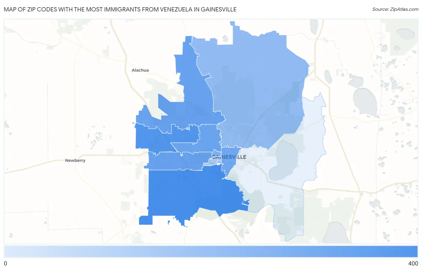 Zip Codes with the Most Immigrants from Venezuela in Gainesville Map