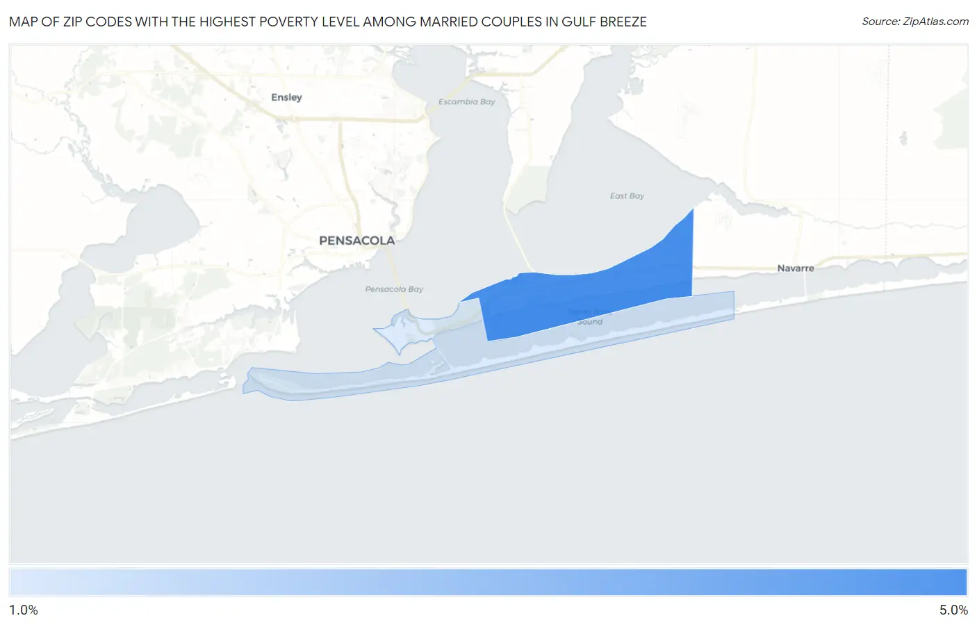 Zip Codes with the Highest Poverty Level Among Married Couples in Gulf Breeze Map