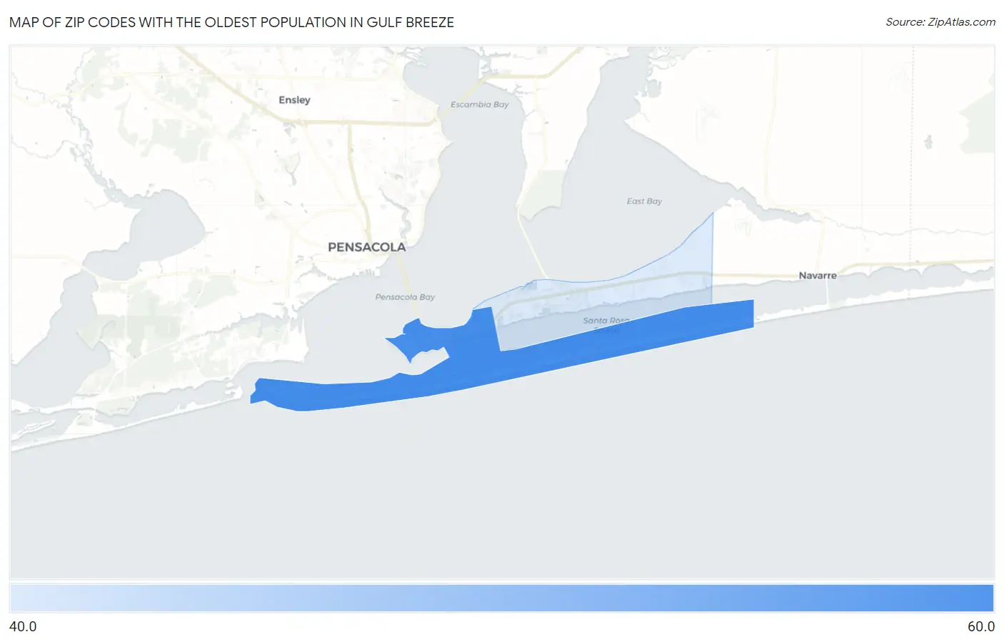 Zip Codes with the Oldest Population in Gulf Breeze Map