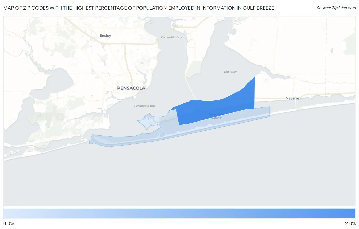 Zip Codes with the Highest Percentage of Population Employed in Information in Gulf Breeze Map