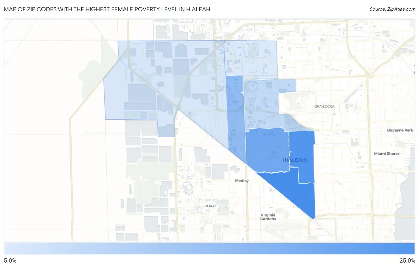 Zip Codes with the Highest Female Poverty Level in Hialeah Map