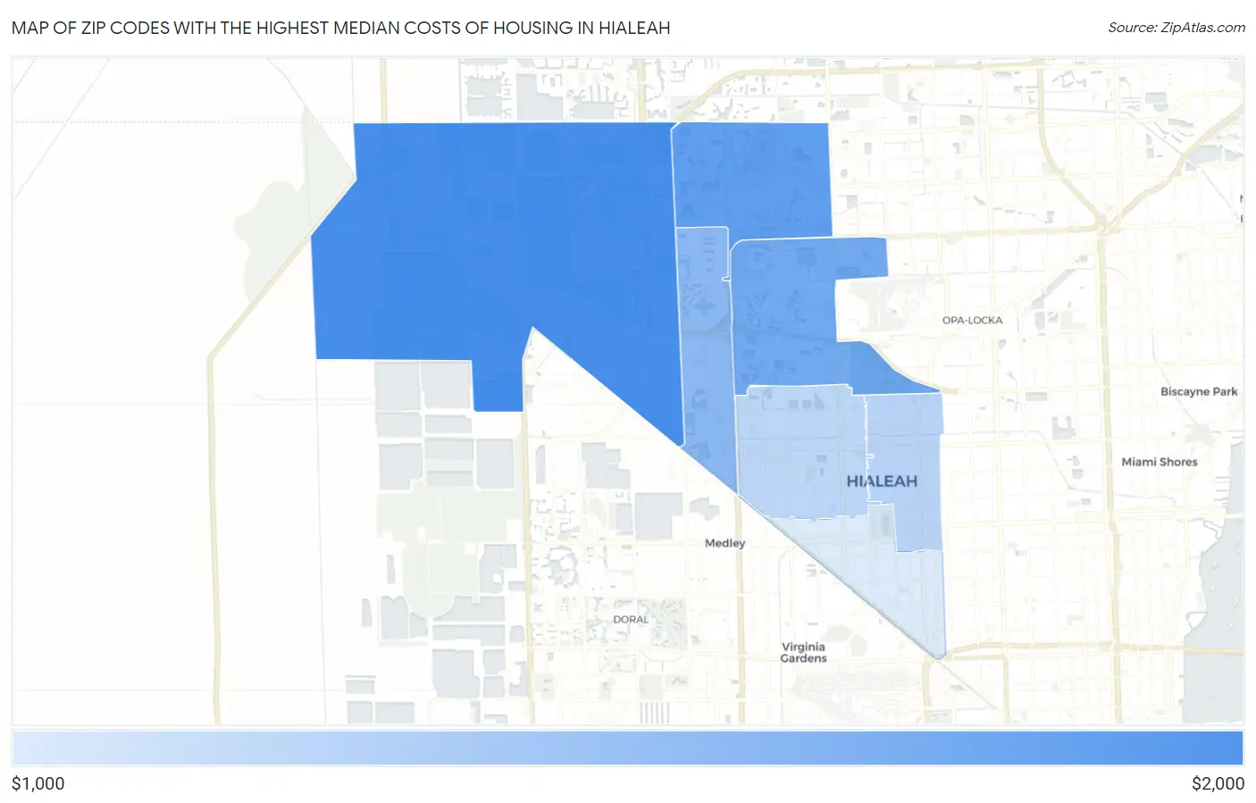 Zip Codes with the Highest Median Costs of Housing in Hialeah Map