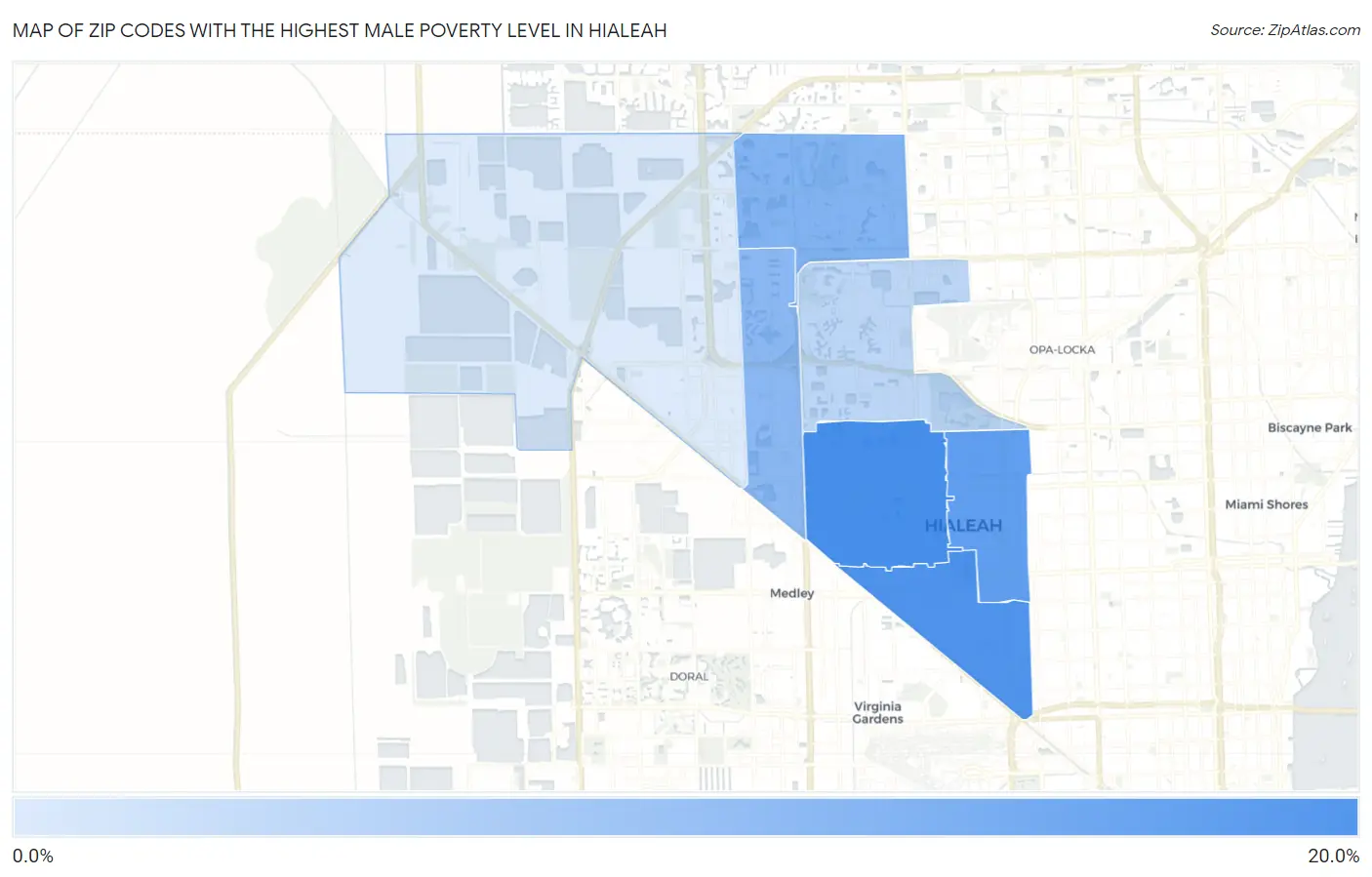 Zip Codes with the Highest Male Poverty Level in Hialeah Map