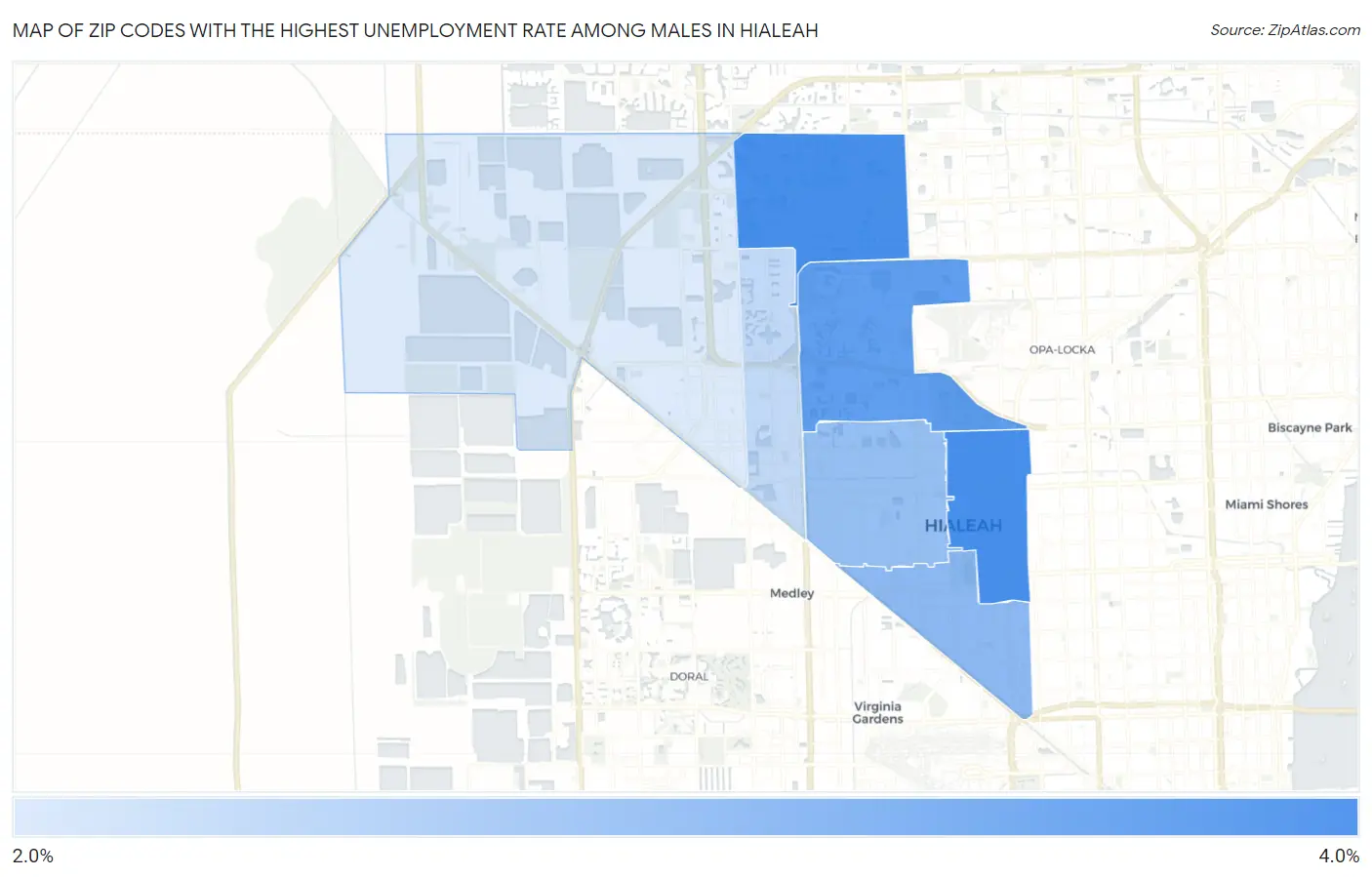 Zip Codes with the Highest Unemployment Rate Among Males in Hialeah Map