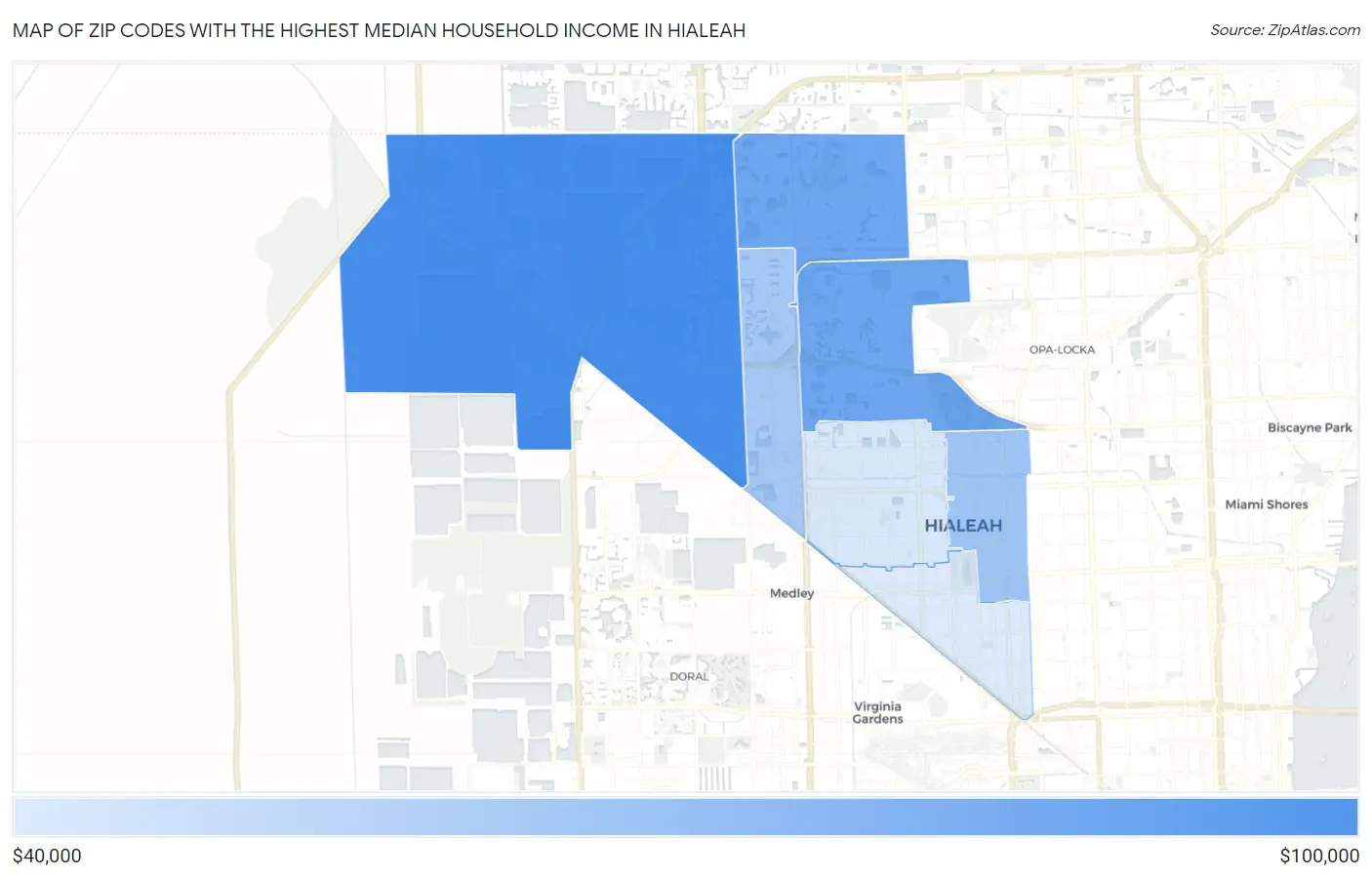 Zip Codes with the Highest Median Household Income in Hialeah Map