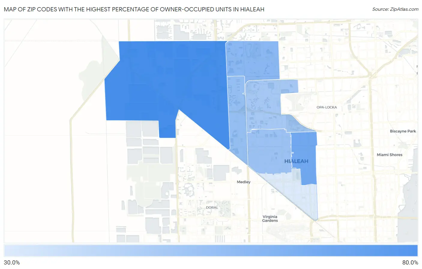 Zip Codes with the Highest Percentage of Owner-Occupied Units in Hialeah Map