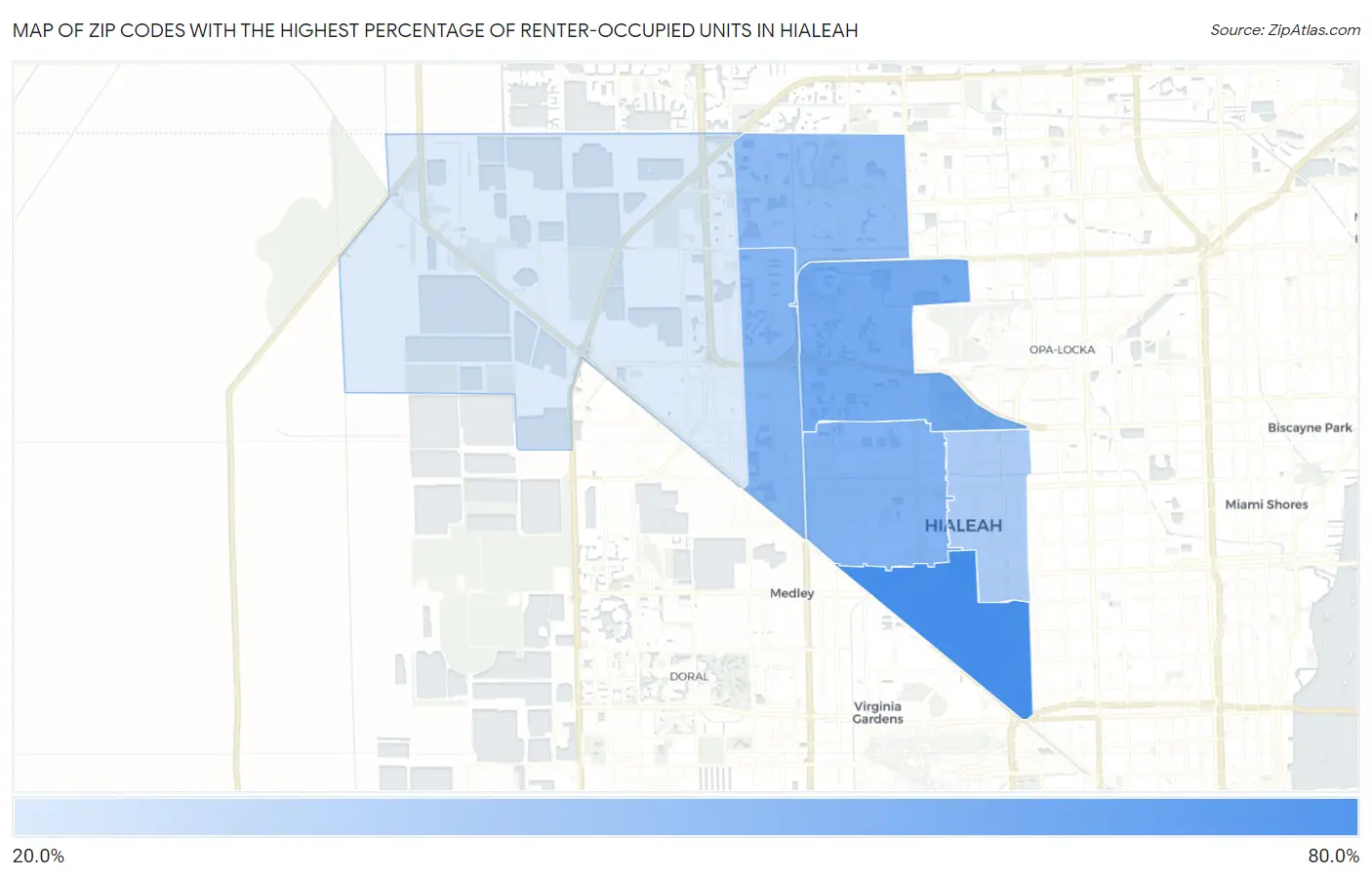 Zip Codes with the Highest Percentage of Renter-Occupied Units in Hialeah Map