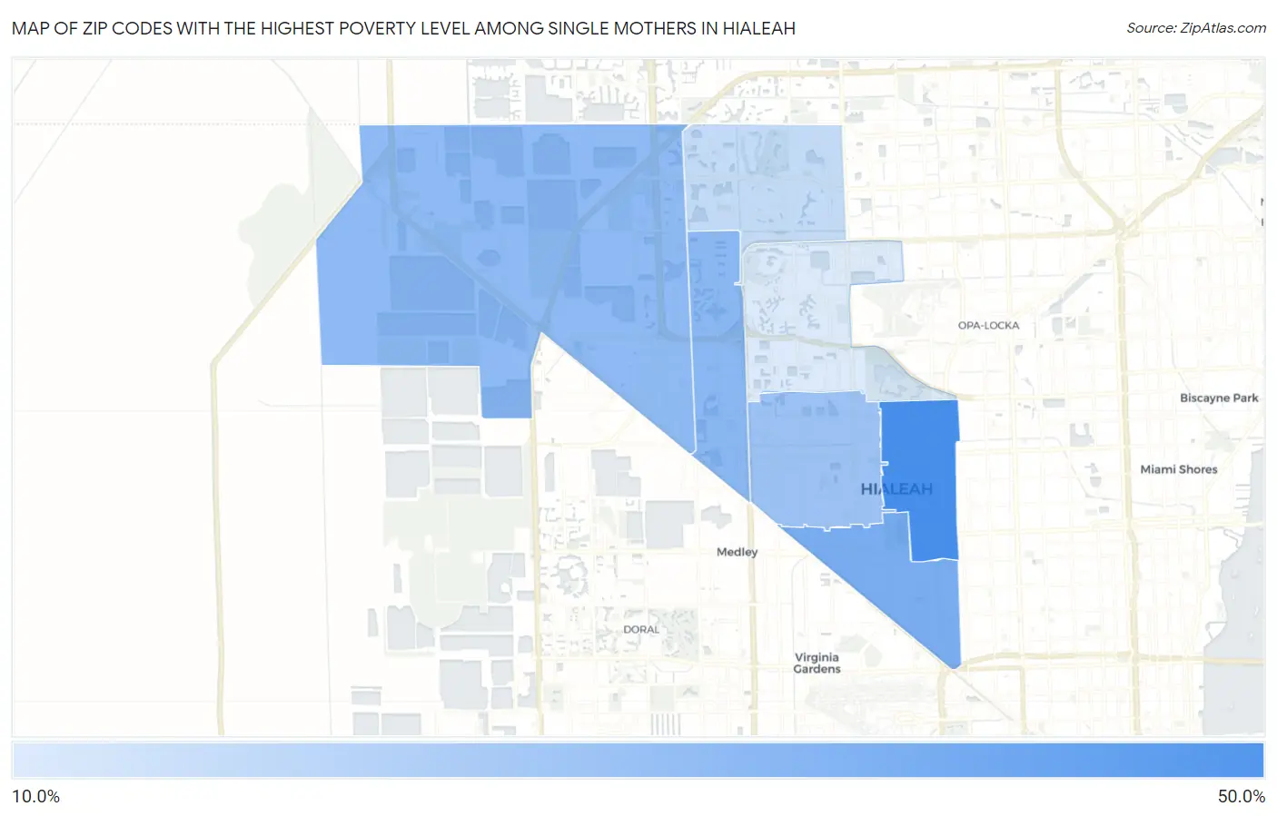 Zip Codes with the Highest Poverty Level Among Single Mothers in Hialeah Map
