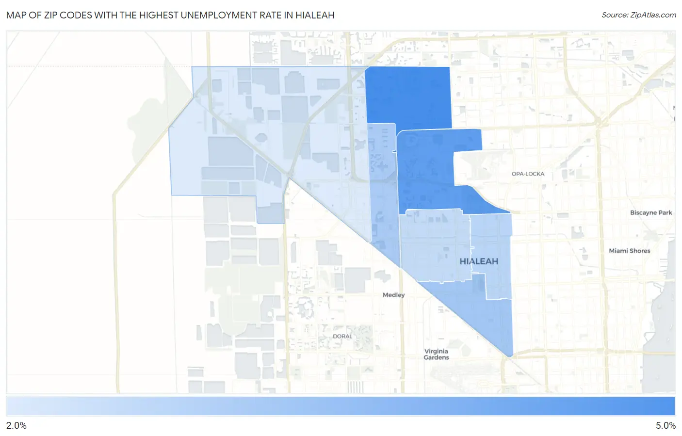 Zip Codes with the Highest Unemployment Rate in Hialeah Map