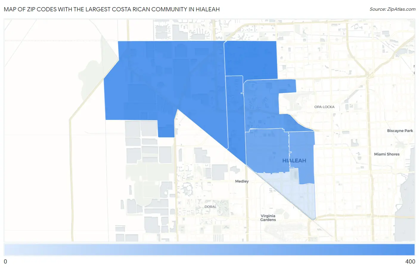 Zip Codes with the Largest Costa Rican Community in Hialeah Map