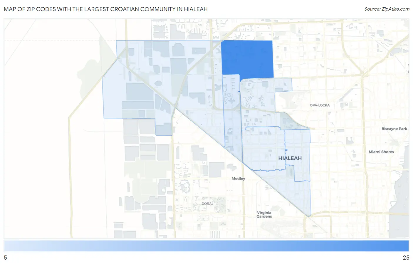 Zip Codes with the Largest Croatian Community in Hialeah Map