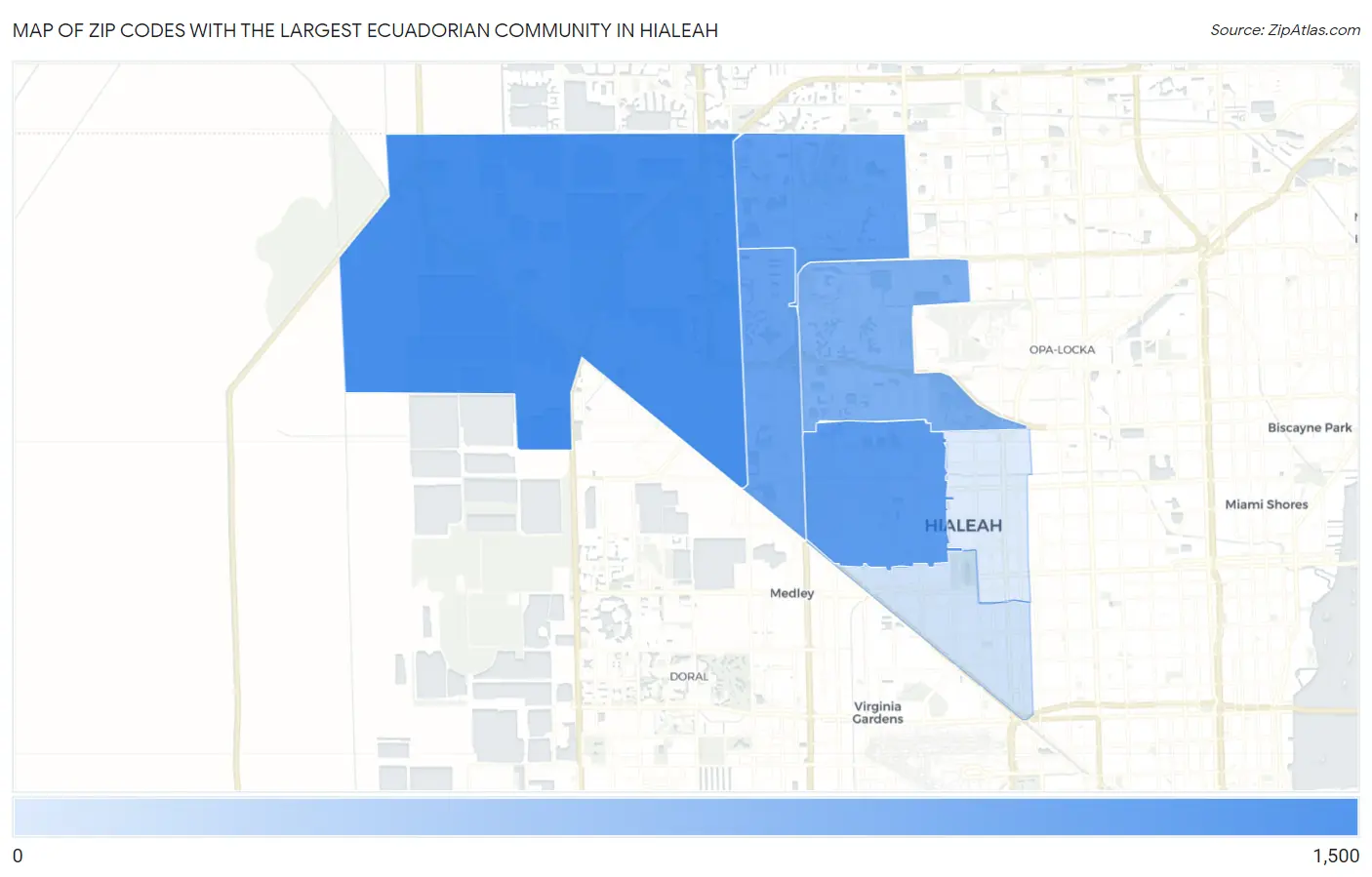 Zip Codes with the Largest Ecuadorian Community in Hialeah Map