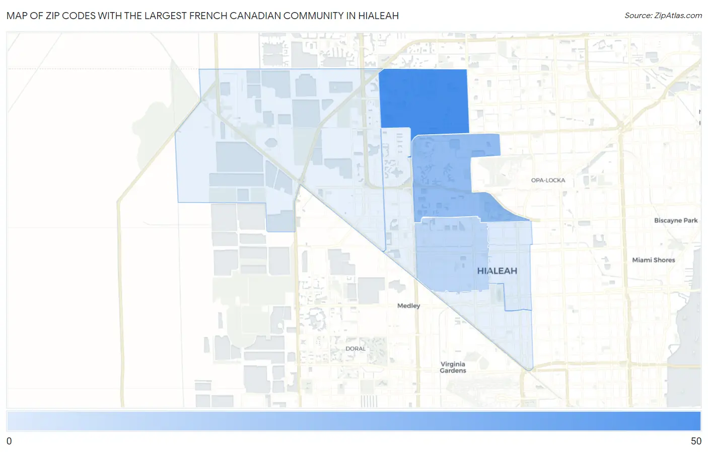 Zip Codes with the Largest French Canadian Community in Hialeah Map