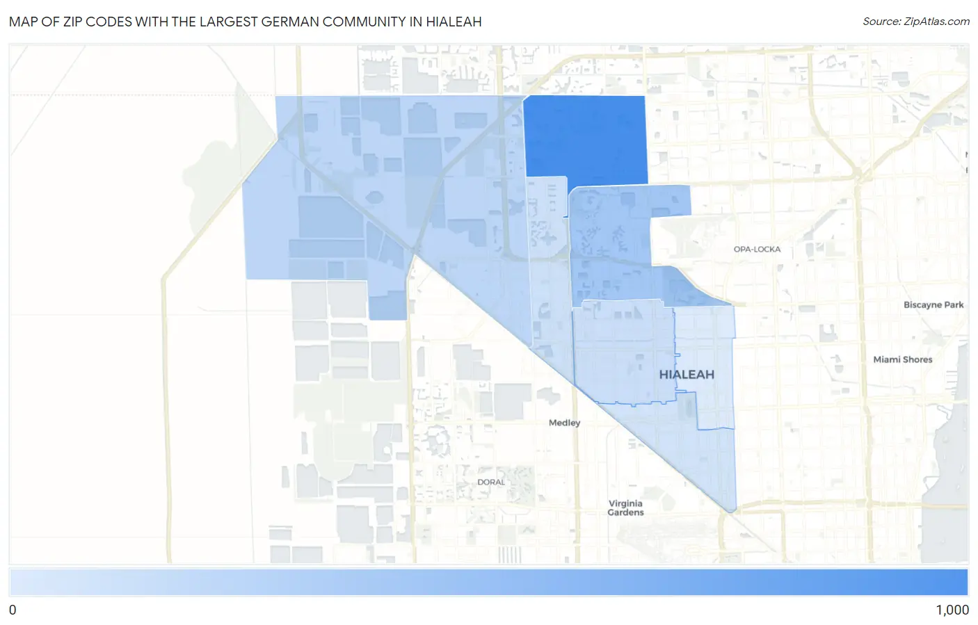 Zip Codes with the Largest German Community in Hialeah Map