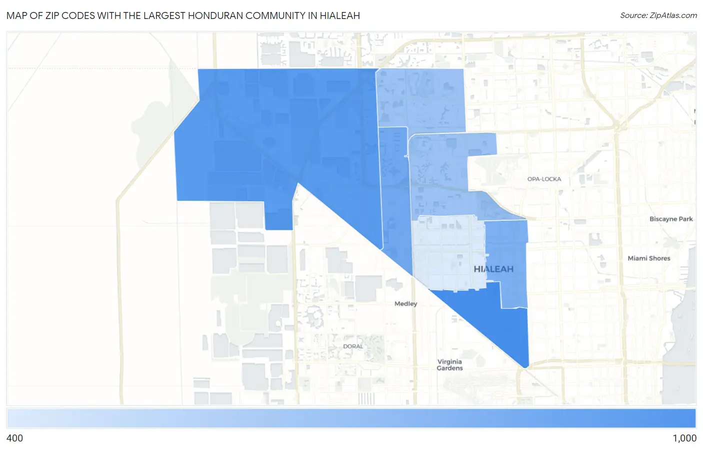 Zip Codes with the Largest Honduran Community in Hialeah Map