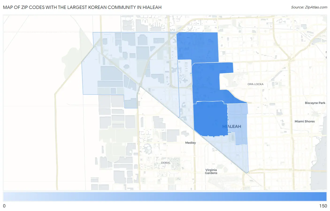 Zip Codes with the Largest Korean Community in Hialeah Map