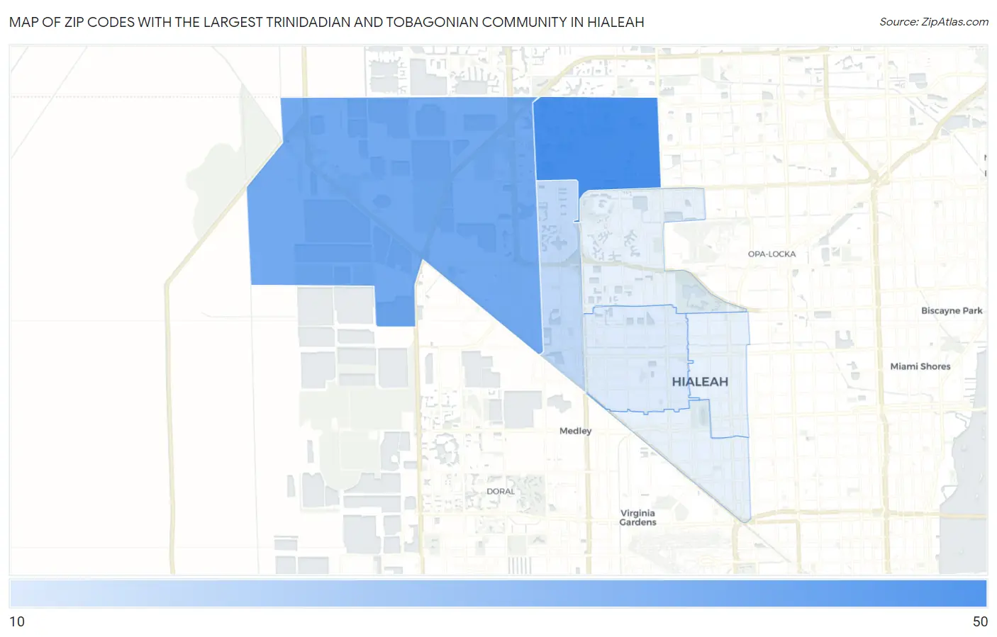 Zip Codes with the Largest Trinidadian and Tobagonian Community in Hialeah Map
