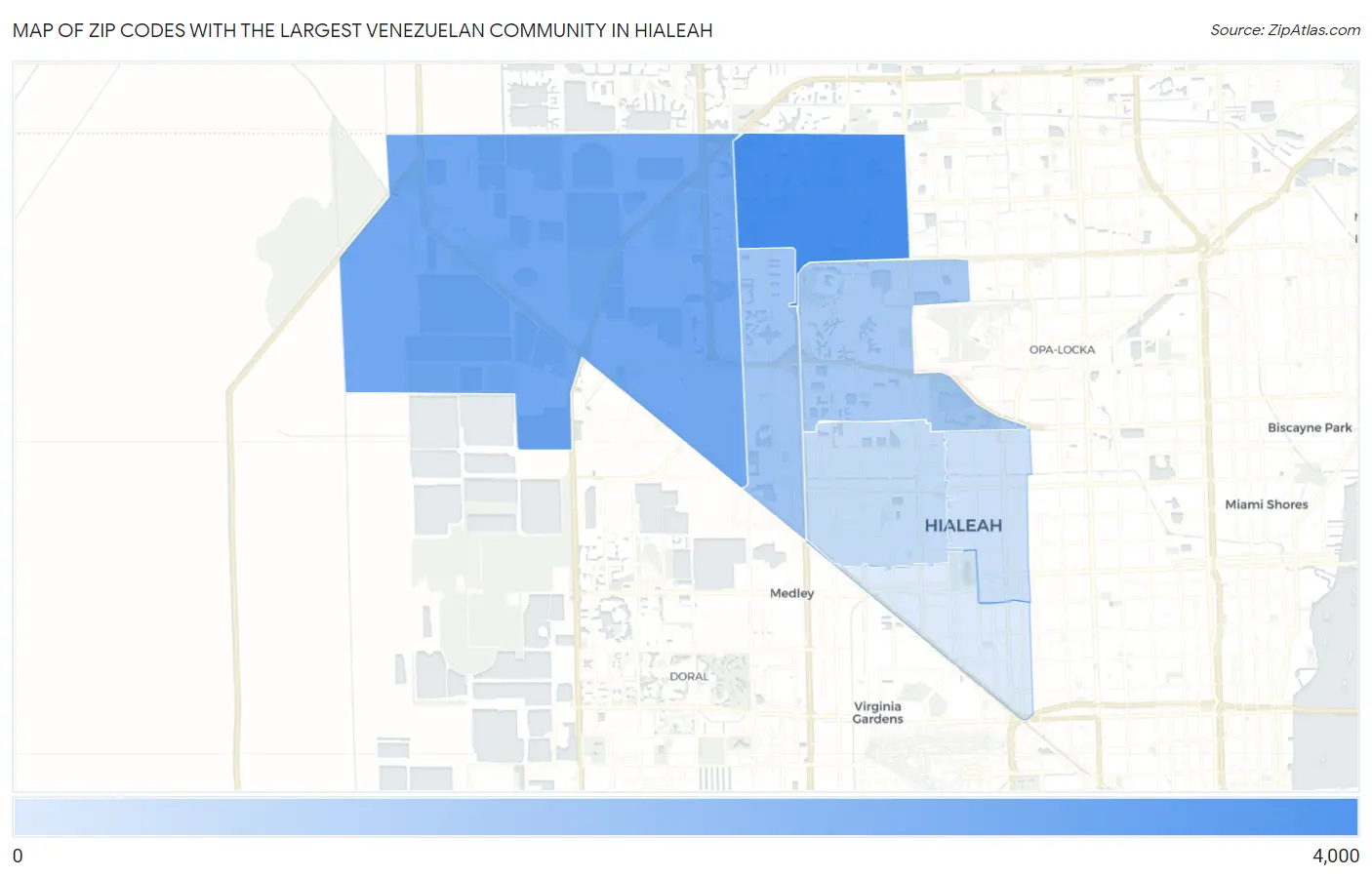 Zip Codes with the Largest Venezuelan Community in Hialeah Map