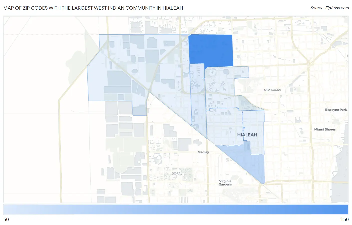Zip Codes with the Largest West Indian Community in Hialeah Map