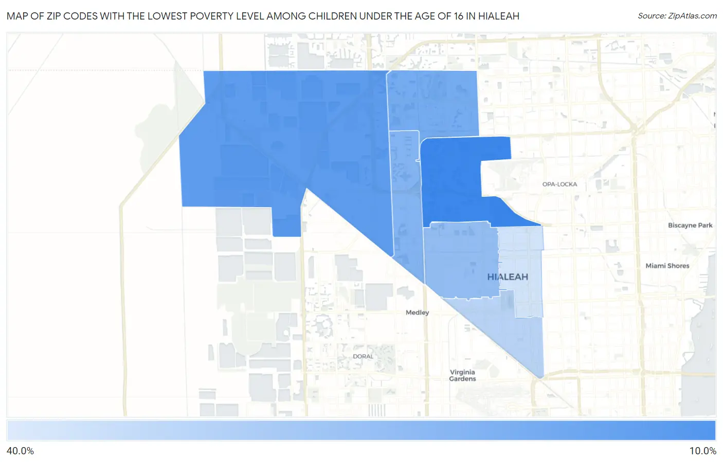 Zip Codes with the Lowest Poverty Level Among Children Under the Age of 16 in Hialeah Map