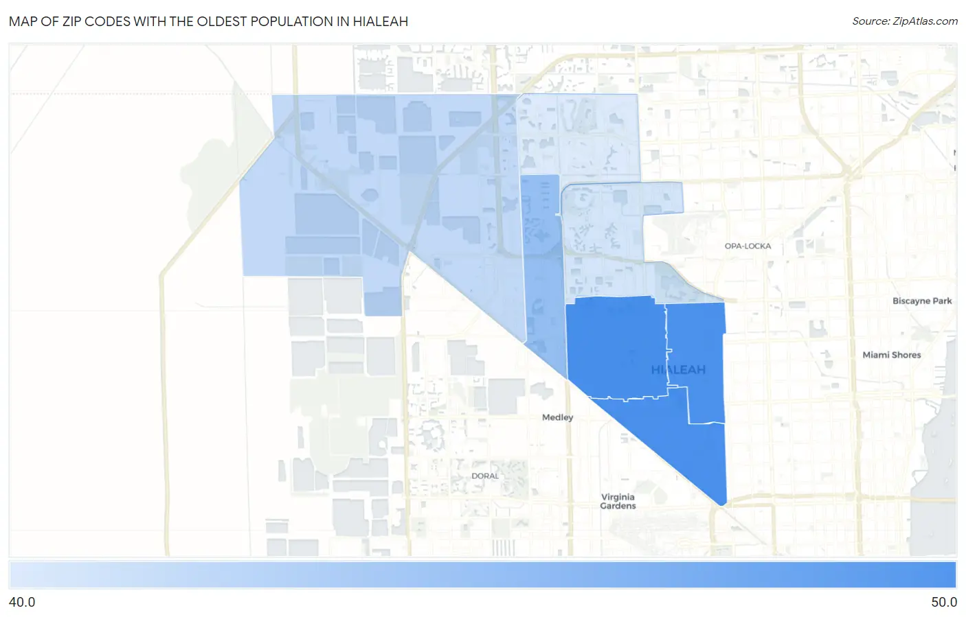 Zip Codes with the Oldest Population in Hialeah Map