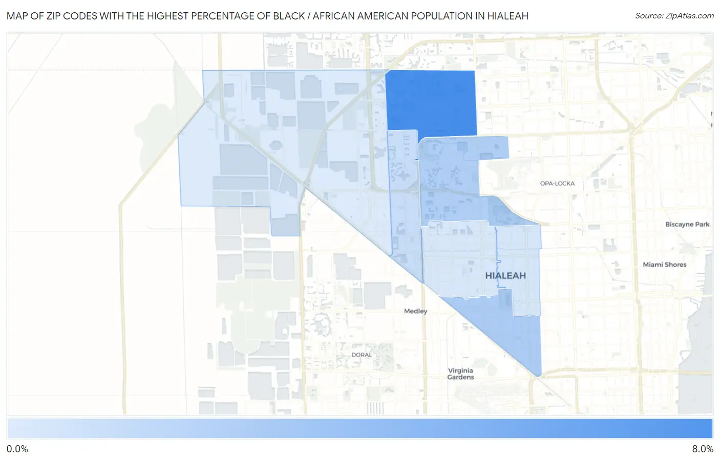 Zip Codes with the Highest Percentage of Black / African American Population in Hialeah Map