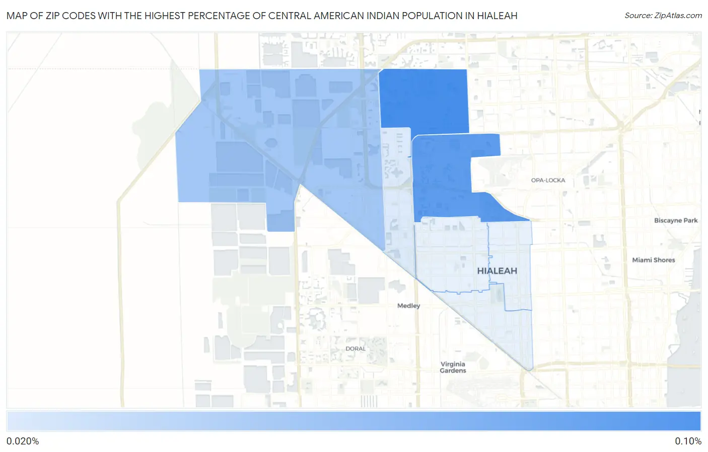 Zip Codes with the Highest Percentage of Central American Indian Population in Hialeah Map