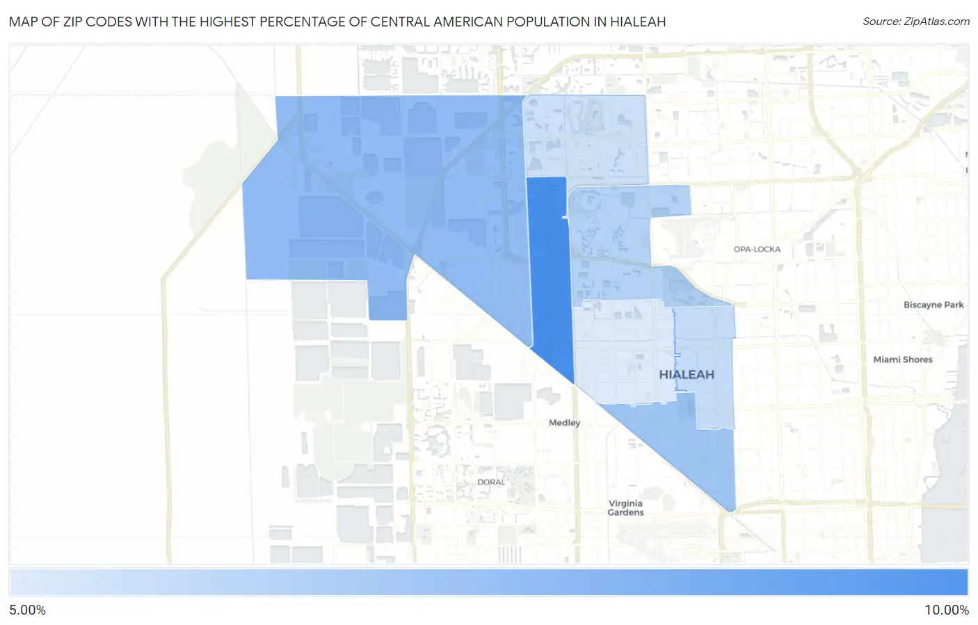 Zip Codes with the Highest Percentage of Central American Population in Hialeah Map
