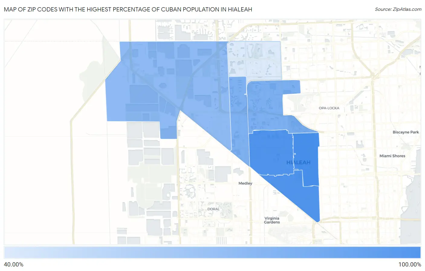 Zip Codes with the Highest Percentage of Cuban Population in Hialeah Map