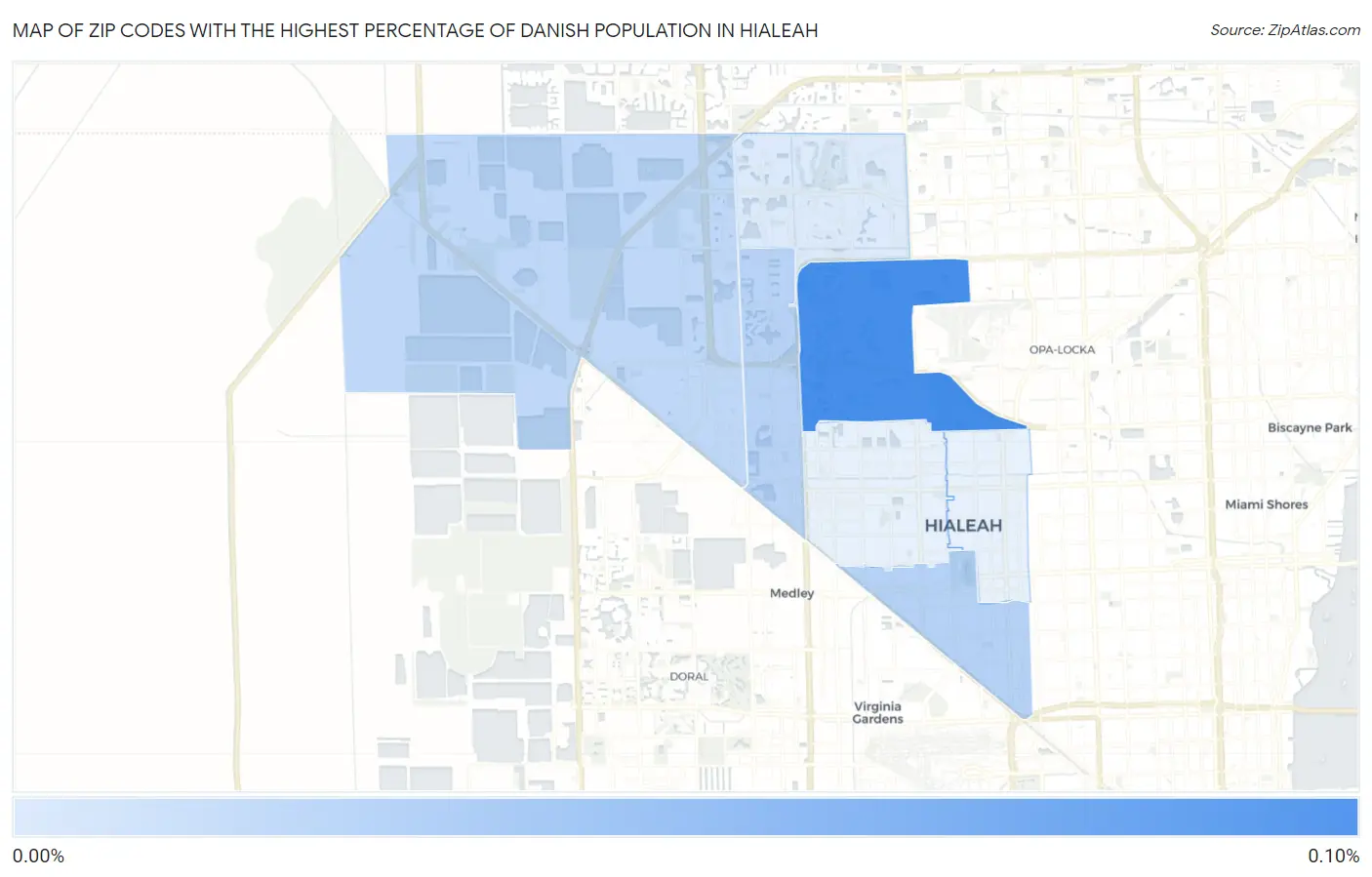 Zip Codes with the Highest Percentage of Danish Population in Hialeah Map