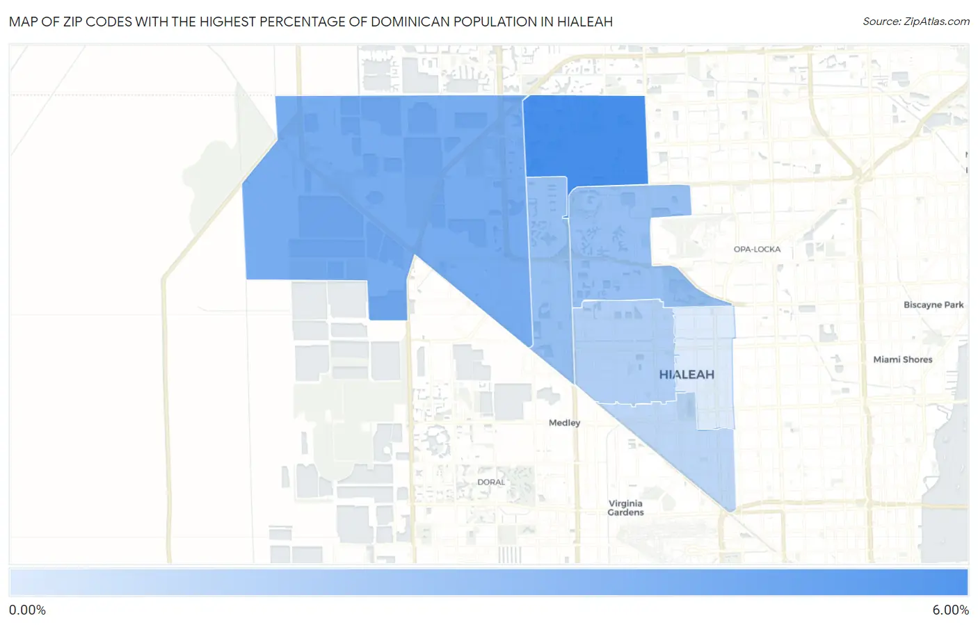 Zip Codes with the Highest Percentage of Dominican Population in Hialeah Map
