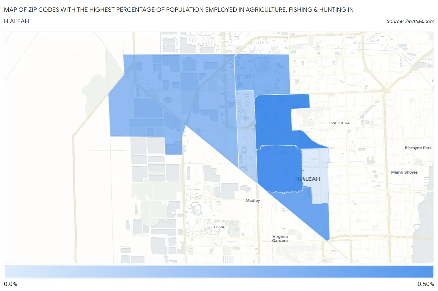 Zip Codes with the Highest Percentage of Population Employed in Agriculture, Fishing & Hunting in Hialeah Map