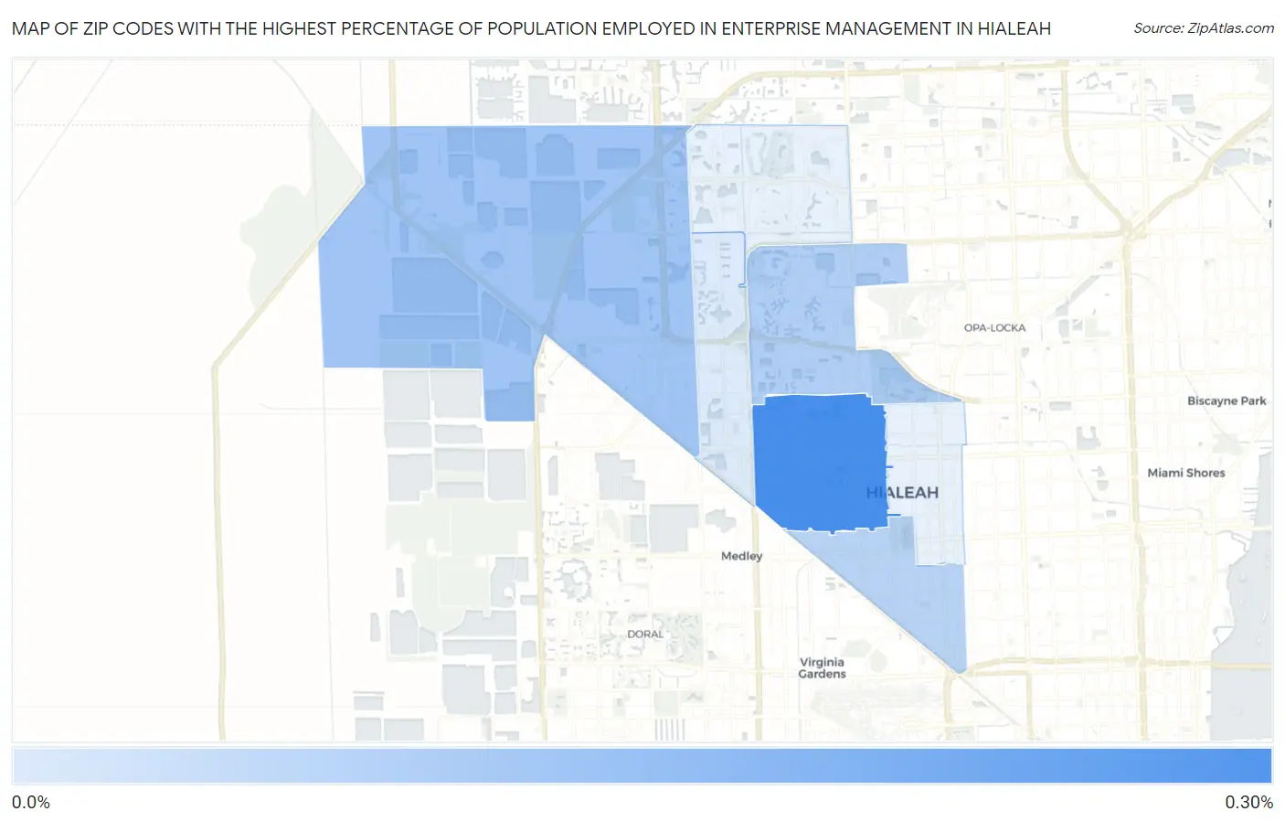 Zip Codes with the Highest Percentage of Population Employed in Enterprise Management in Hialeah Map