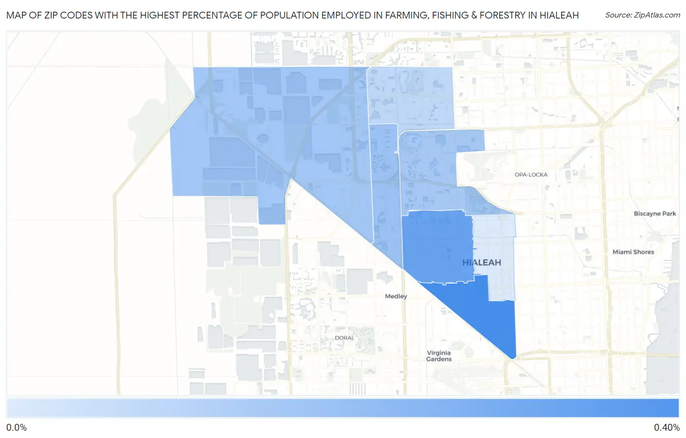 Zip Codes with the Highest Percentage of Population Employed in Farming, Fishing & Forestry in Hialeah Map
