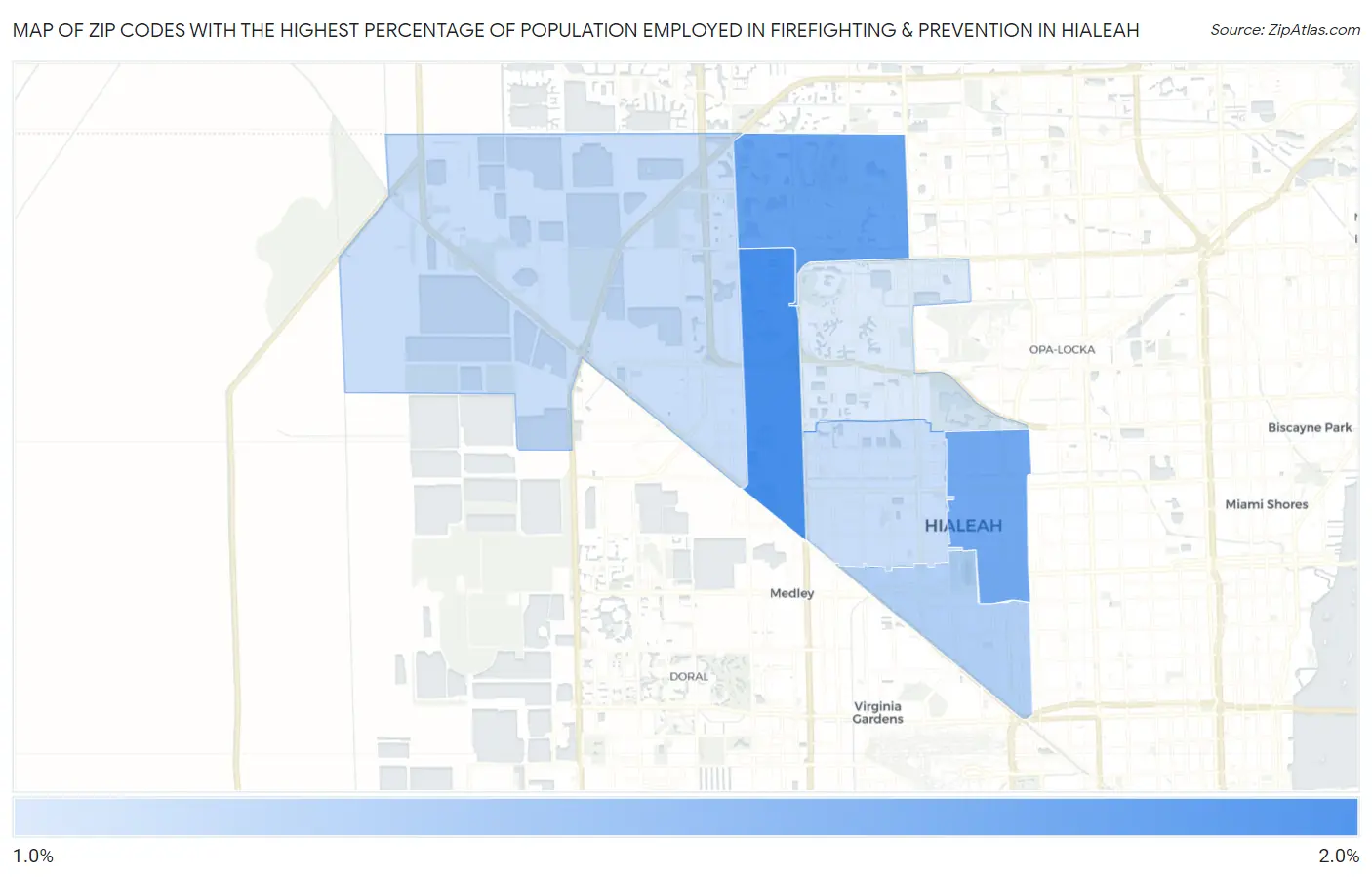 Zip Codes with the Highest Percentage of Population Employed in Firefighting & Prevention in Hialeah Map