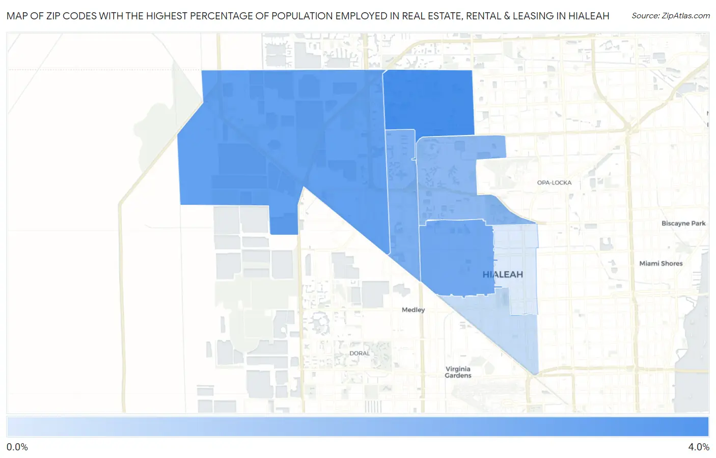 Zip Codes with the Highest Percentage of Population Employed in Real Estate, Rental & Leasing in Hialeah Map