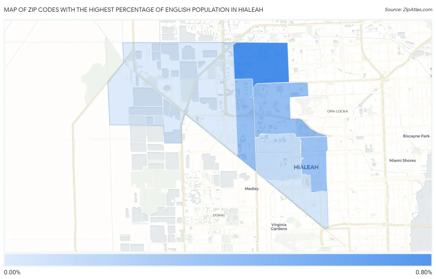Zip Codes with the Highest Percentage of English Population in Hialeah Map