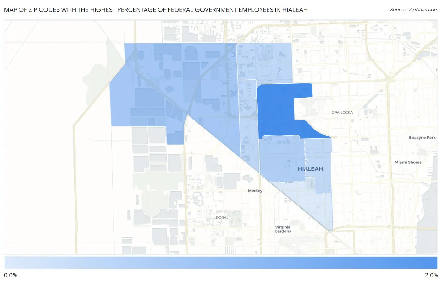 Zip Codes with the Highest Percentage of Federal Government Employees in Hialeah Map
