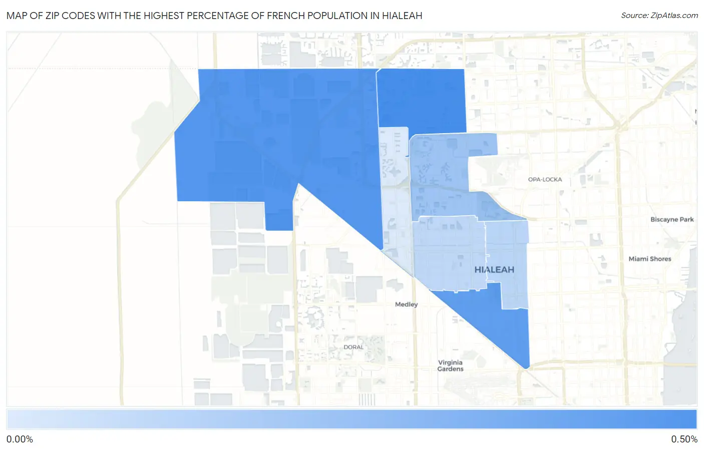 Zip Codes with the Highest Percentage of French Population in Hialeah Map