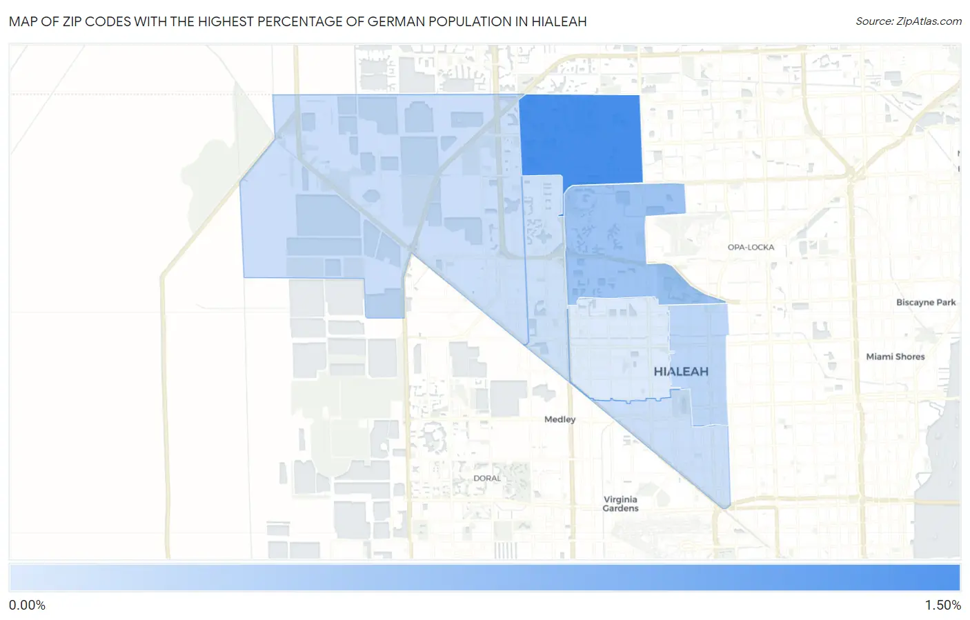 Zip Codes with the Highest Percentage of German Population in Hialeah Map